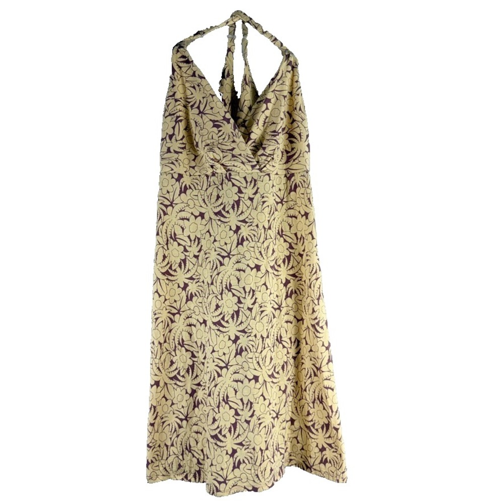 Patagonia Amber Dawn Dress Womens M Yellow Purple Floral Cotton Sundress
